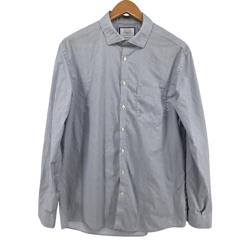 Charles Tyrwhitt Mens‎ Extra Slim Fit Blue Stripe Dress Shirt 17/37